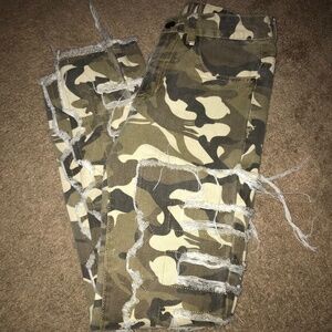 Camo stacked distressed jeans